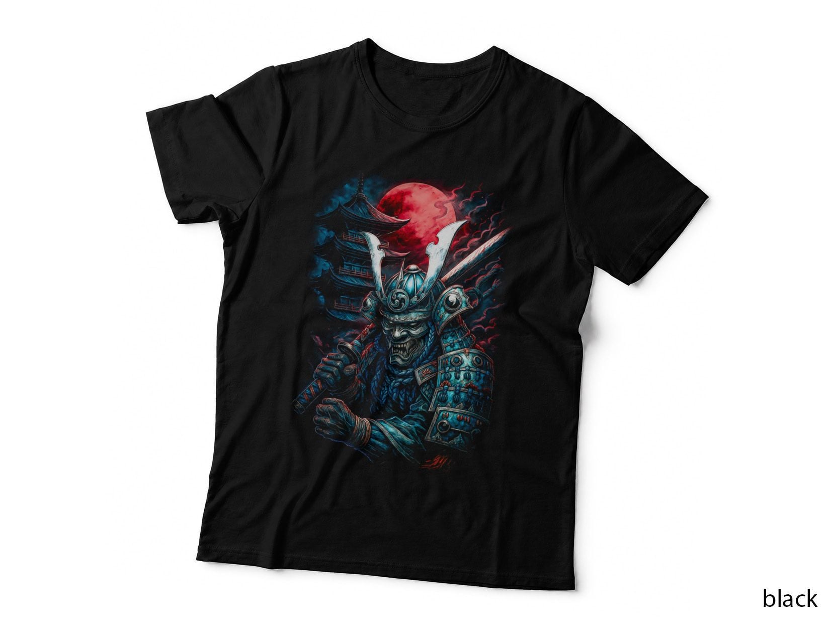 Dual Samurai T-Shirt, Halftone Japanese Maple Graphic Tee, Japan Culture Shirt