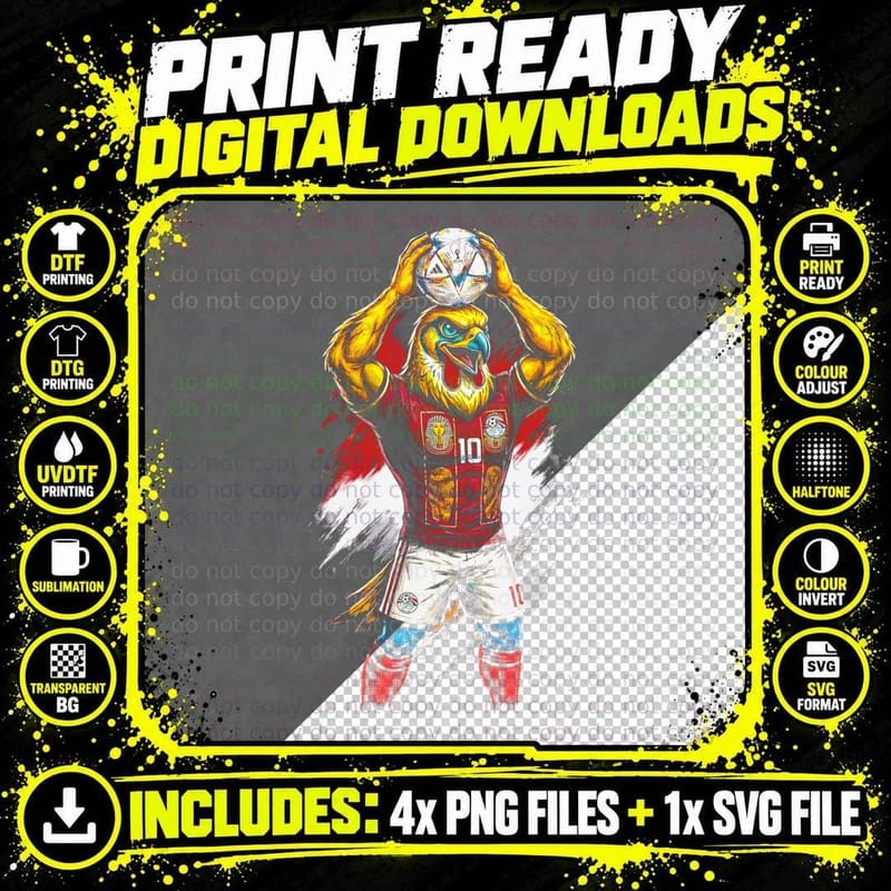 Eagle Mascot Footballer Red Kit Pharaoh Crest Holding Png SVG Digital Bundle