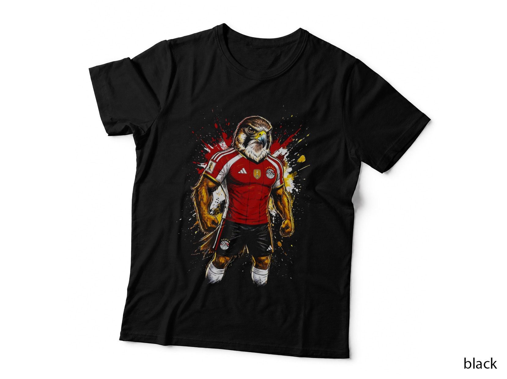 Eagle Mascot Footballer Red White Kit Pharaoh Crest Muscular Gold T-Shirt