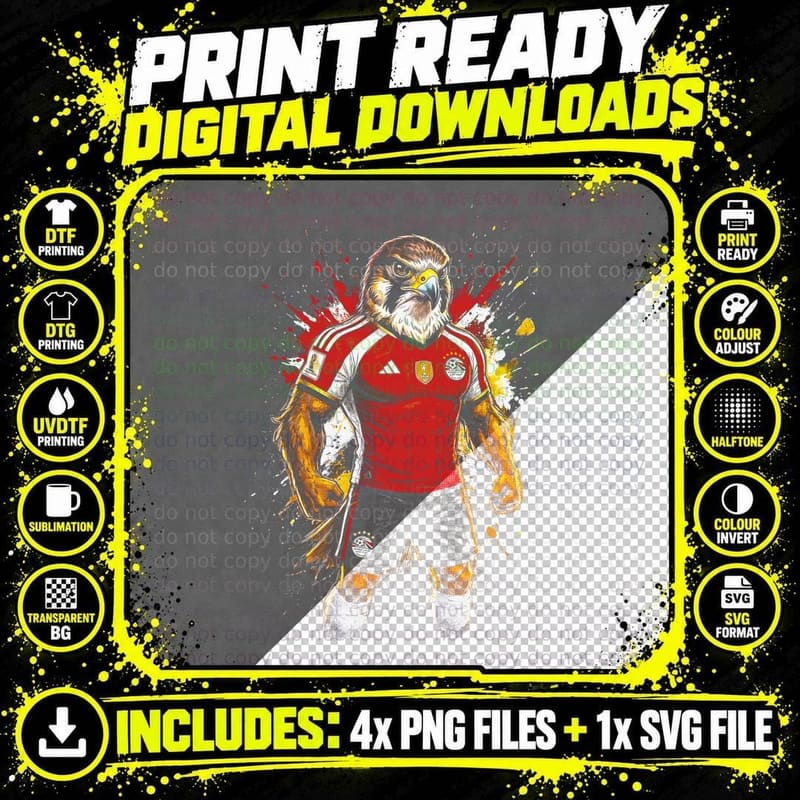 Eagle Mascot Footballer Red White Kit Pharaoh Crest Png SVG Digital Bundle