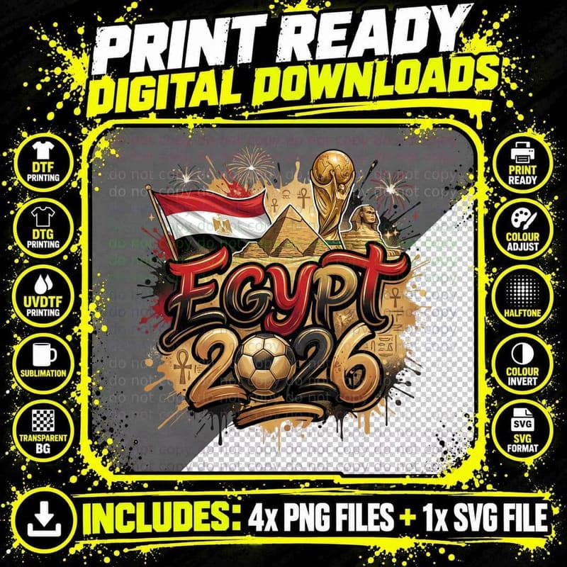 Egypt 2026 Flag Pyramids Sphinx Ankh Hieroglyphs Trophy Png SVG Digital Bundle