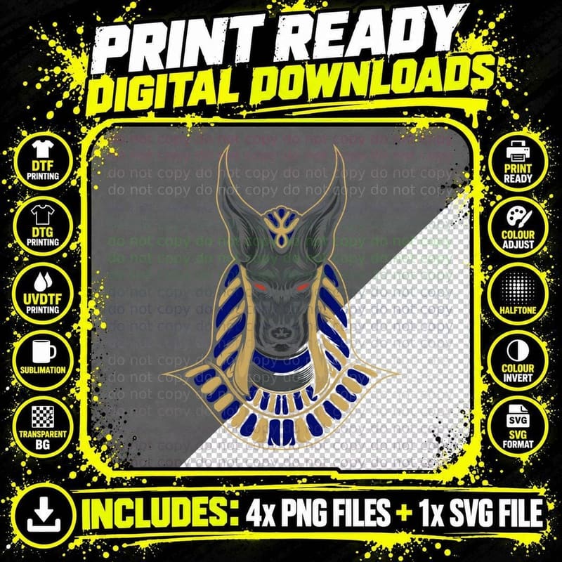 Egyptian Beast Horned Deity Gold Blue T-Shirt Png SVG Digital Bundle