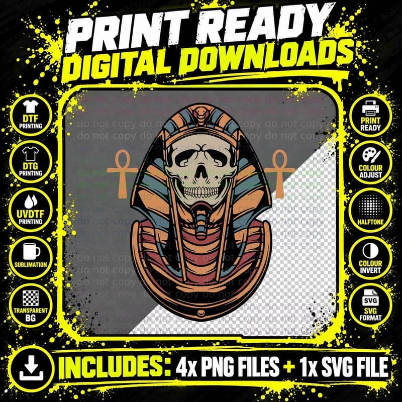 Egyptian Pharaoh Skull Egypt Scarab Traditional T-Shirt Png SVG Digital Bundle