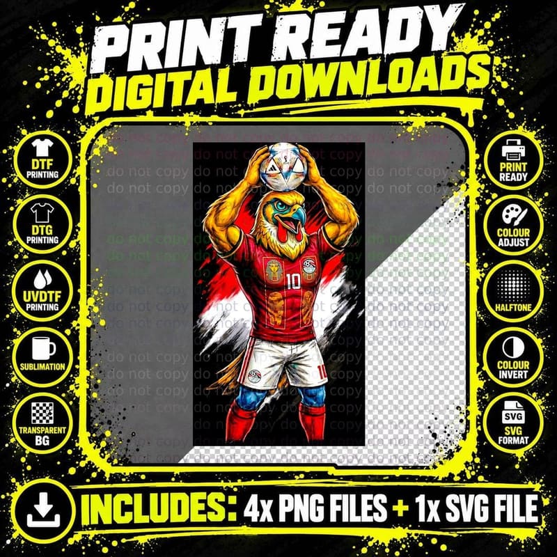 Falcon Mascot Red Egypt Jersey Number Holding Ball Png SVG Digital Bundle