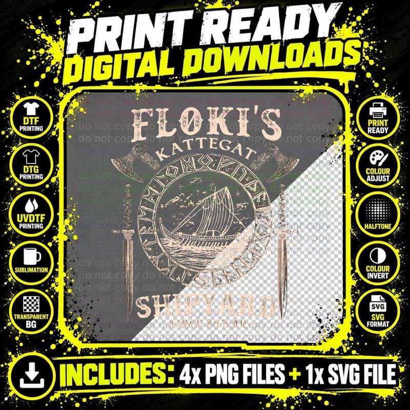 Flokis Shipyard Kattegat Viking Ship and Sword T-Shirt Png SVG Digital Bundle