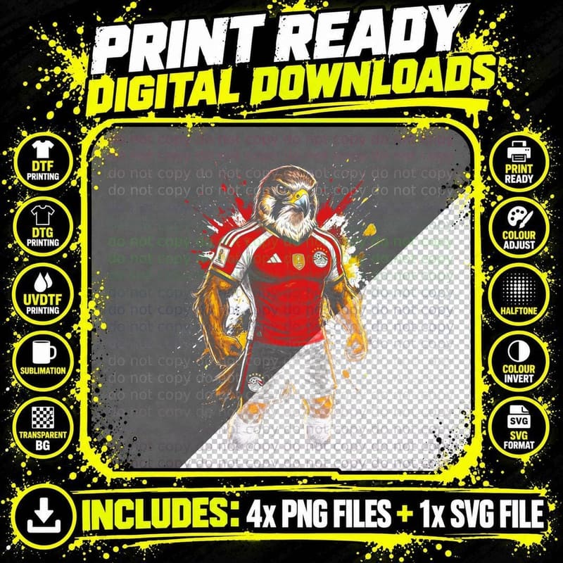 Hawk Mascot Head Footballer Red Egypt Jersey Black Png SVG Digital Bundle