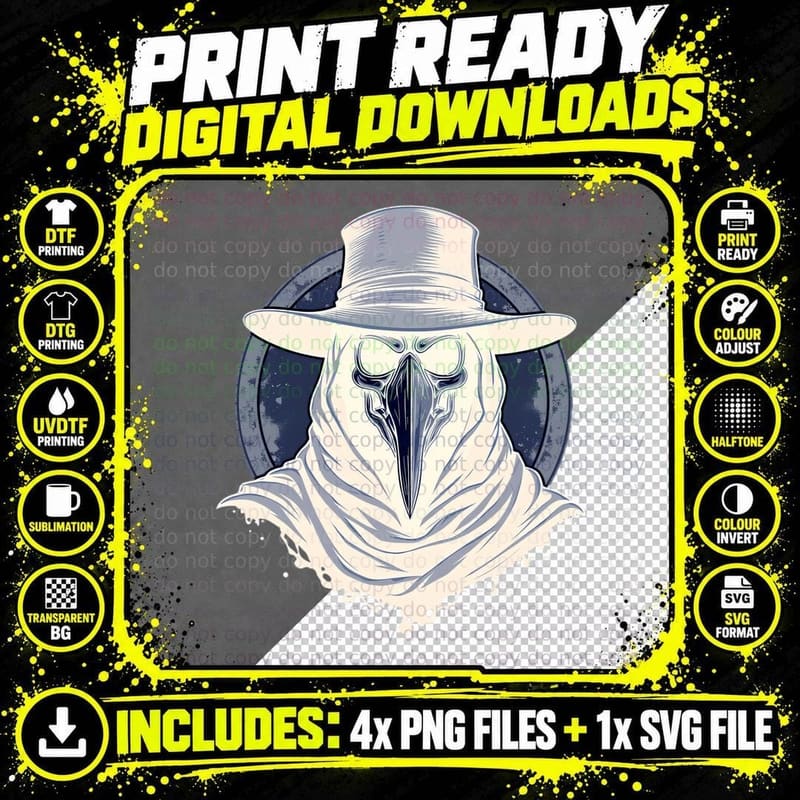 Historical Plague Doctor Mask Mysterious Avian Shape Png SVG Digital Bundle