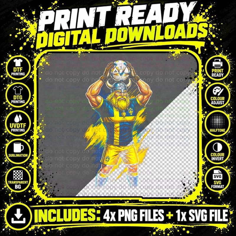 Horned Viking Warrior Mascot Helmet Blue Yellow Sweden Png SVG Digital Bundle