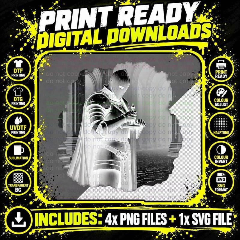 Intricate Engraved Knight Medieval T-Shirt Png SVG Digital Bundle