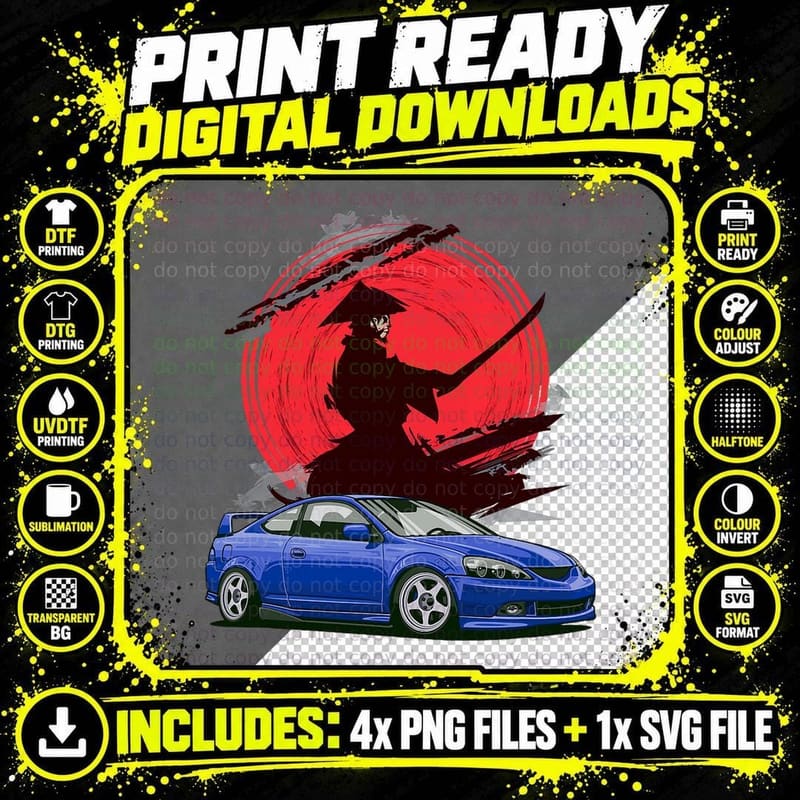 JDM RSX Auto Tuning Japan Samurai Sun Drift T-Shirt Png SVG Digital Bundle
