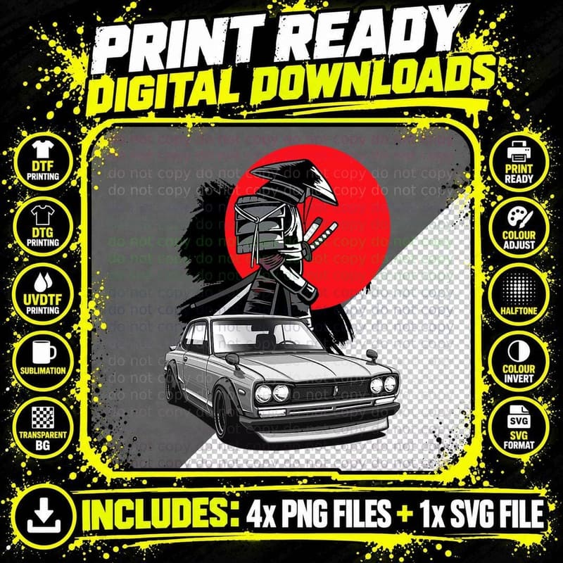 JDM Skyline C10 Car Tuning Japan Samurai Drift T-Shirt Png SVG Digital Bundle