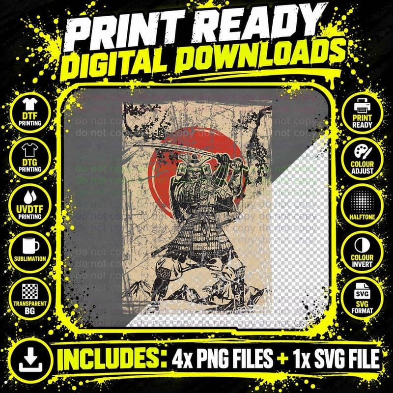 Japanese Culture Red Moon Samurai Warrior Bushido Code Png SVG Digital Bundle