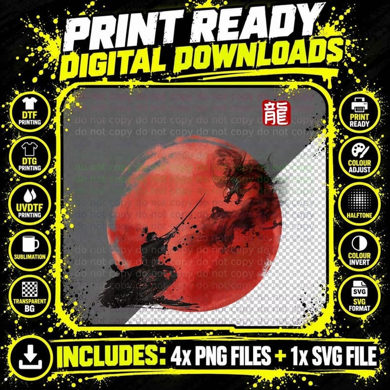 Japanese Culture Samurai Warriors Under a Cloudy Red Png SVG Digital Bundle