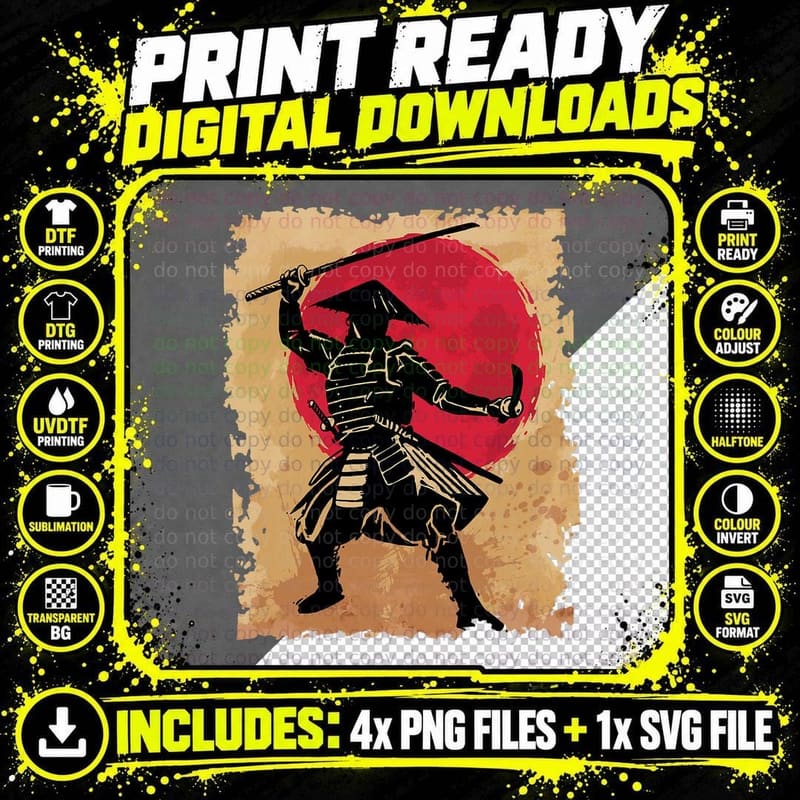Japanese Samurai Bushido Rising Sun Japan Warrior T-Shirt Png SVG Digital Bundle