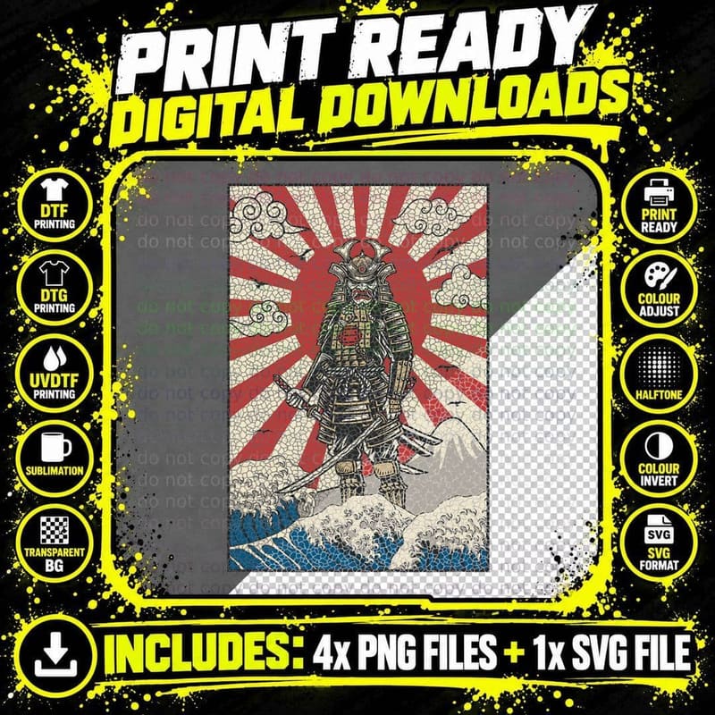 Japanese Samurai Warrior Flag Art Katana Martial Arts Png SVG Digital Bundle