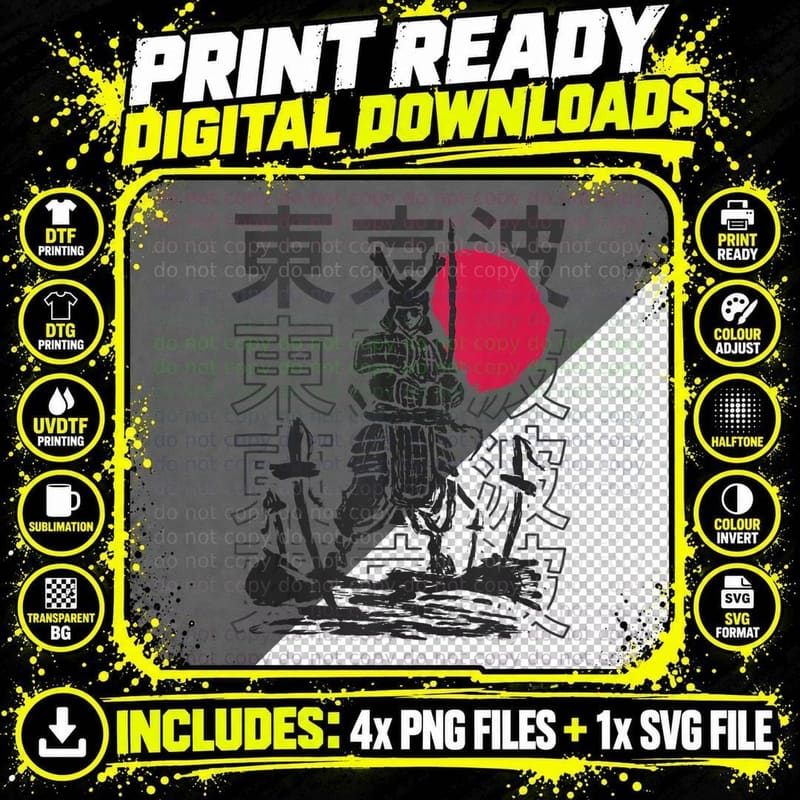 Japanese Samurai Warrior Japan Aesthetic Sun Flag Japan Png SVG Digital Bundle
