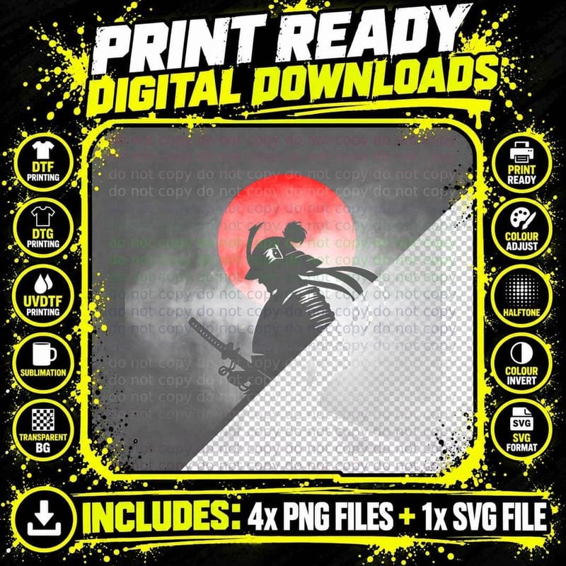 Japanese Samurai Warrior T-Shirt Png SVG Digital Bundle