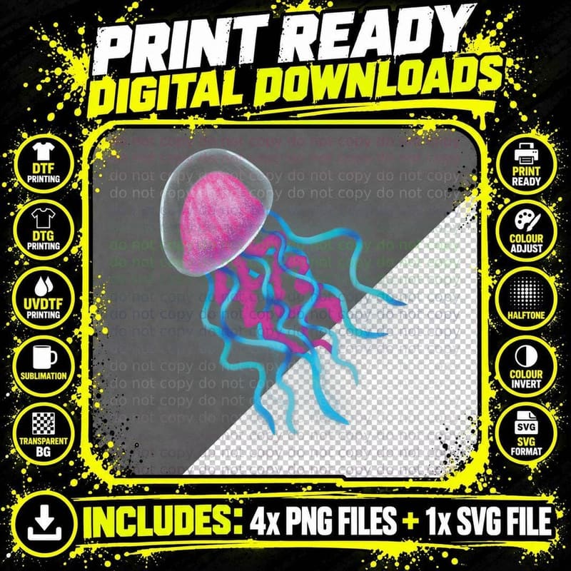 Jellyfish Sea Creature Medusa Underwater Marine Fish Png SVG Digital Bundle