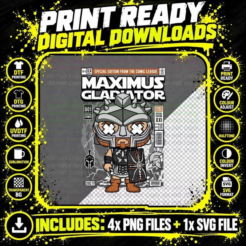 Maximus Gladiator Comic Book Cover Png SVG Digital Bundle