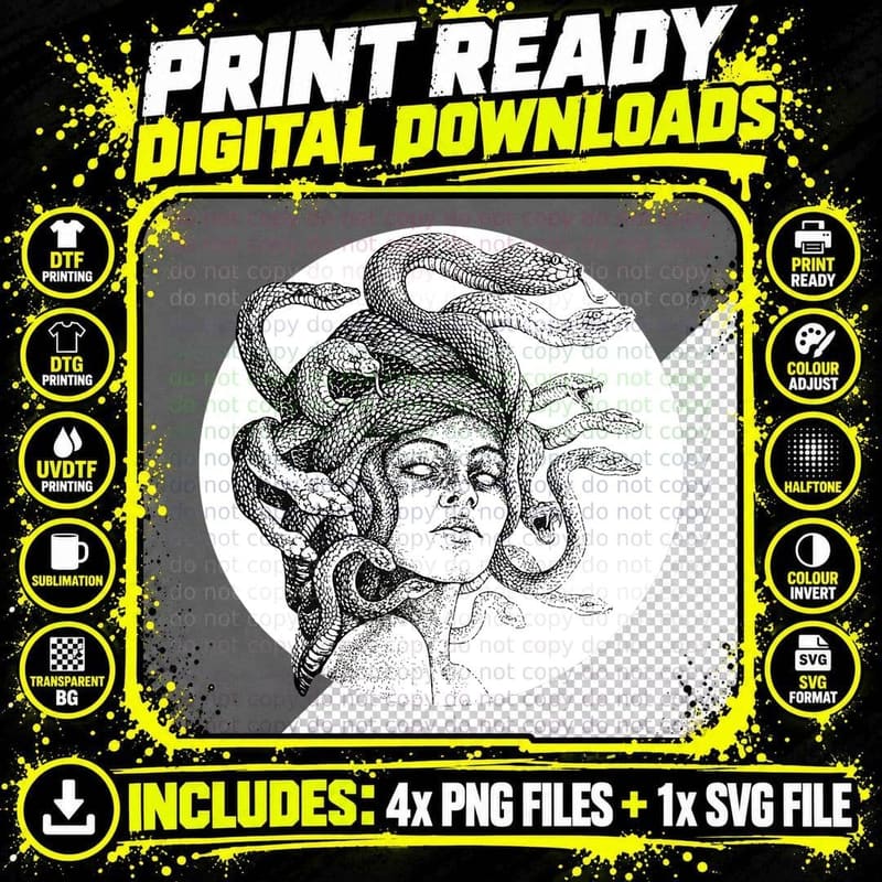 Medusa Greek Snakes Ancient Greece Mythology Gothic Png SVG Digital Bundle