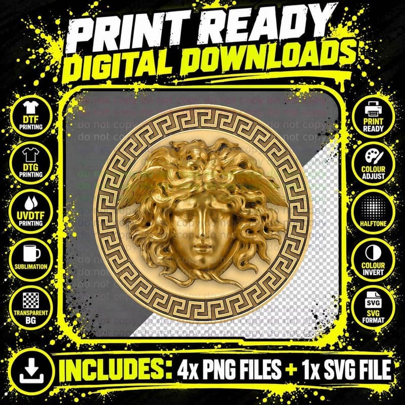 Medusa Head Myth Gorgon Snake Hair T-Shirt Png SVG Digital Bundle