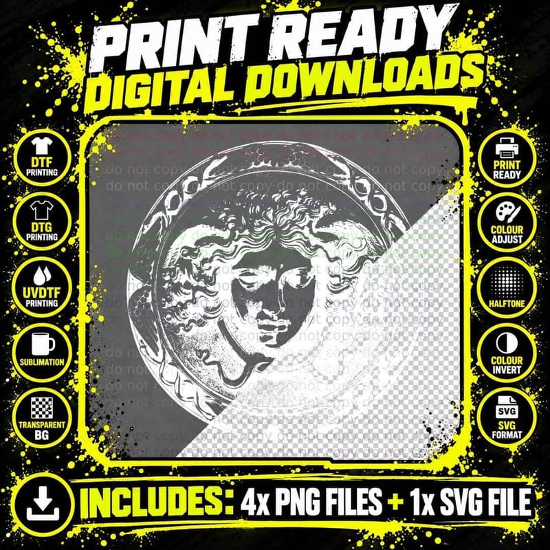 Medusa Head Snake Hair Greek Myth T-Shirt Png SVG Digital Bundle