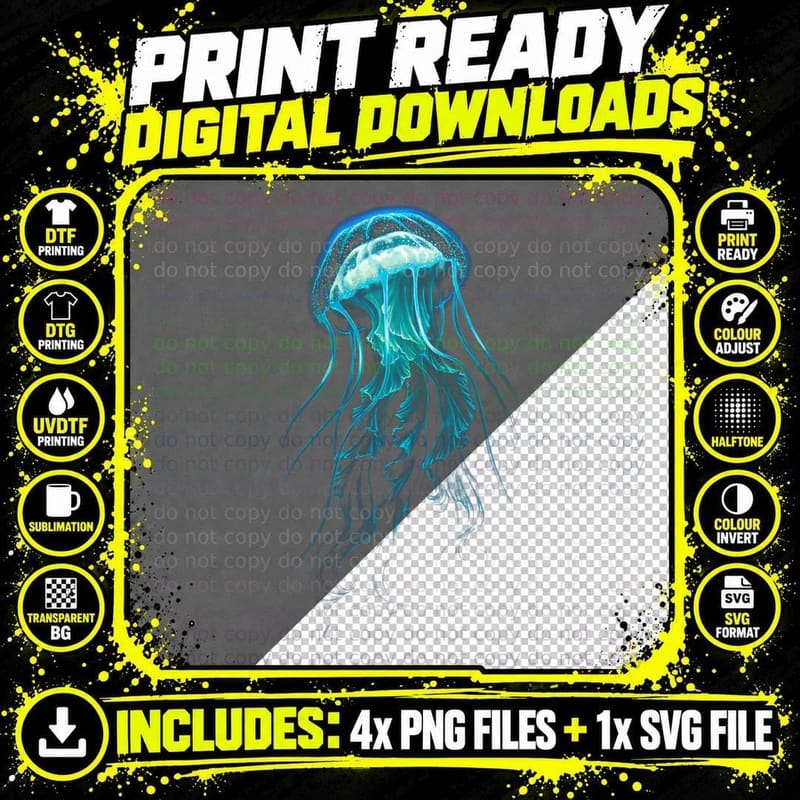 Medusa Jellyfish T-Shirt, Ocean Life Print Png SVG Digital Bundle