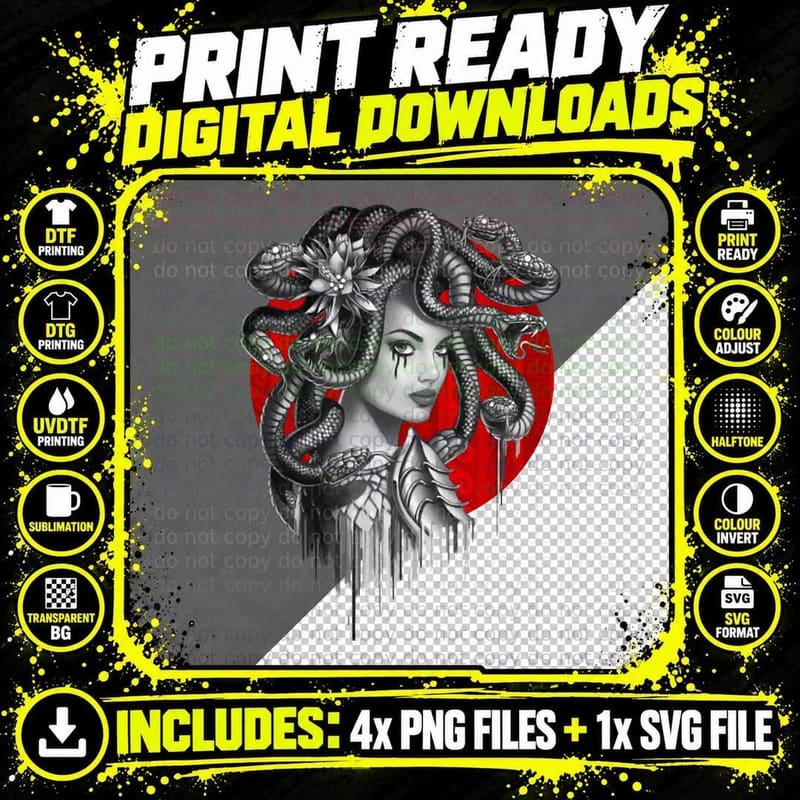 Medusa Red Dot T-Shirt Png SVG Digital Bundle