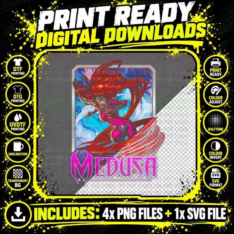 Medusa Red Magenta Female Halftone Character Mythic Png SVG Digital Bundle