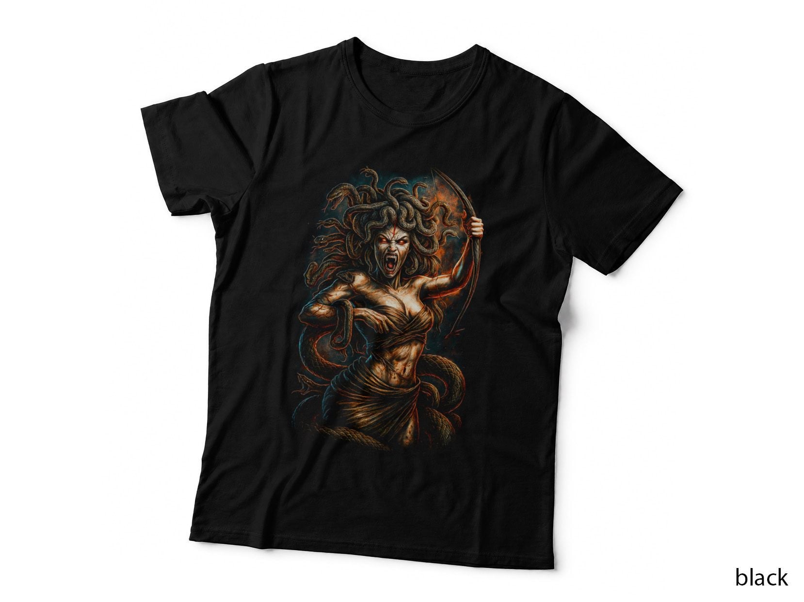 Medusa Snake Queen T-Shirt, Halftone Greek Serpent Warrior Graphic Tee