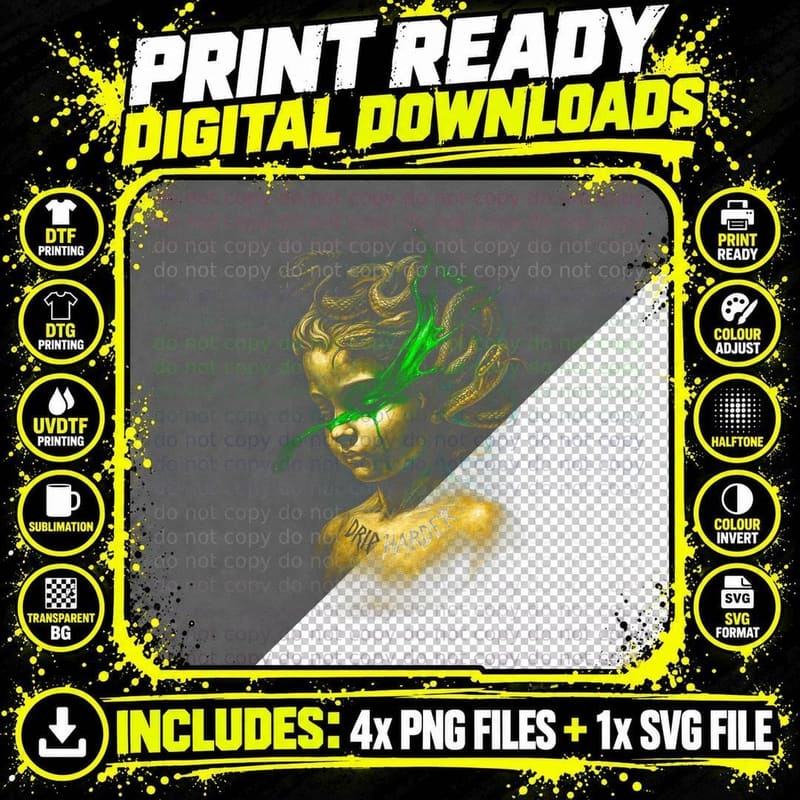 Medusa Toxic Serpent T-Shirt, Halftone Urban Street Art Png SVG Digital Bundle