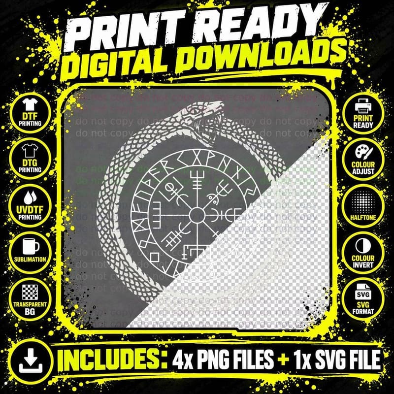 Mystic Ouroboros - Ancient Viking Symbol Vegvisir - Png SVG Digital Bundle