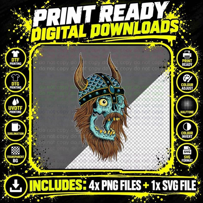 Norse Viking Skull Traditional Tattoo Art Graphic T-Shirt Png SVG Digital Bundle