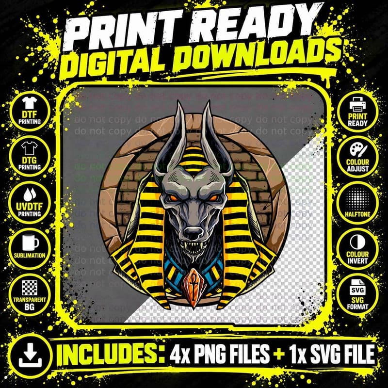 Pharaoh Egyptian Ancient Mythology Yellow Blue T-Shirt Png SVG Digital Bundle