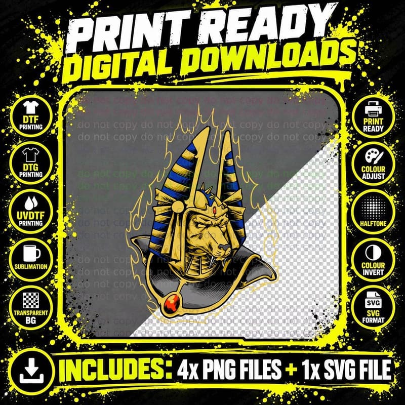 Pharaoh Electric Egyptian Mystical Yellow Lightning Png SVG Digital Bundle