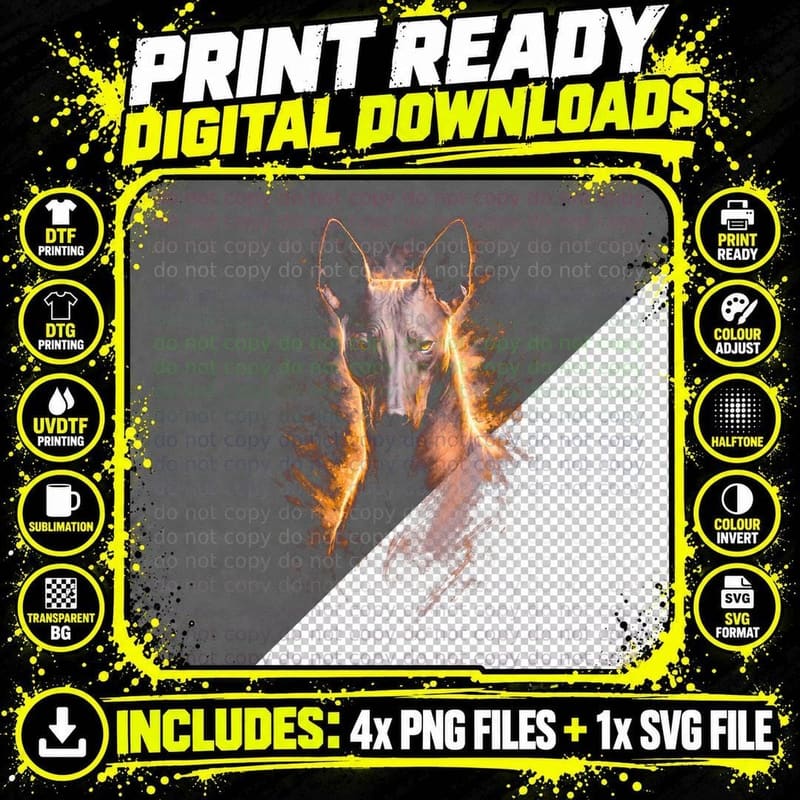 Pharaoh Hound T-Shirt, Halftone Fire Energy Pharaoh Png SVG Digital Bundle