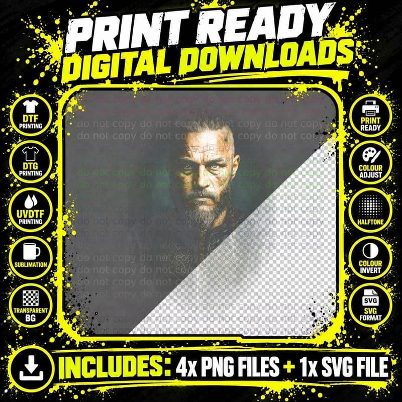 Ragnar Lothbrok T-Shirt, Halftone Viking Portrait Png SVG Digital Bundle