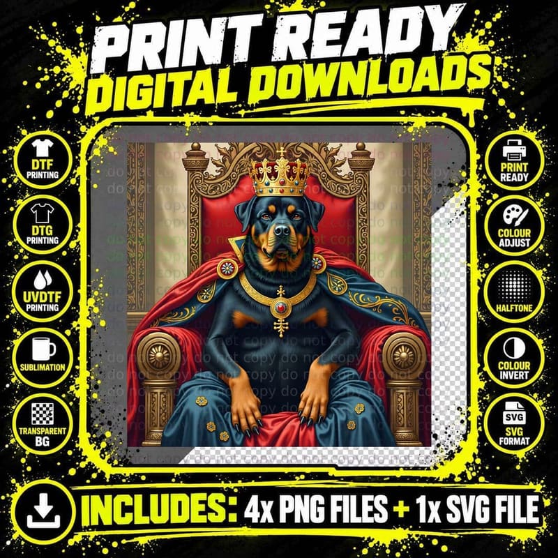 Royal Rottweiler Medieval Tapestry T-Shirt Png SVG Digital Bundle