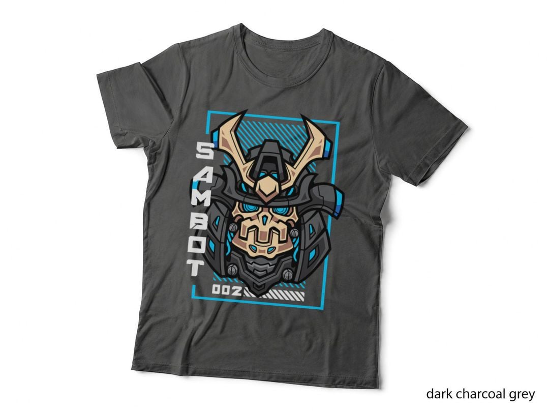 Sambot 002 Samurai Robot Mask Horns Blue Japanese T-Shirt