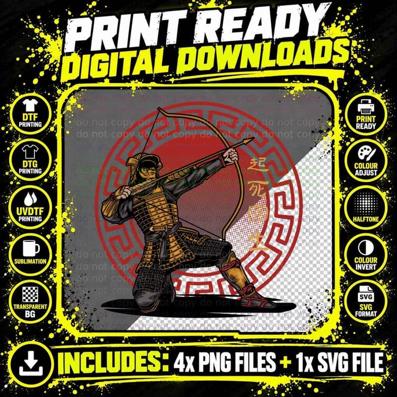 Samurai Archer Asian Red Warrior T-Shirt Png SVG Digital Bundle