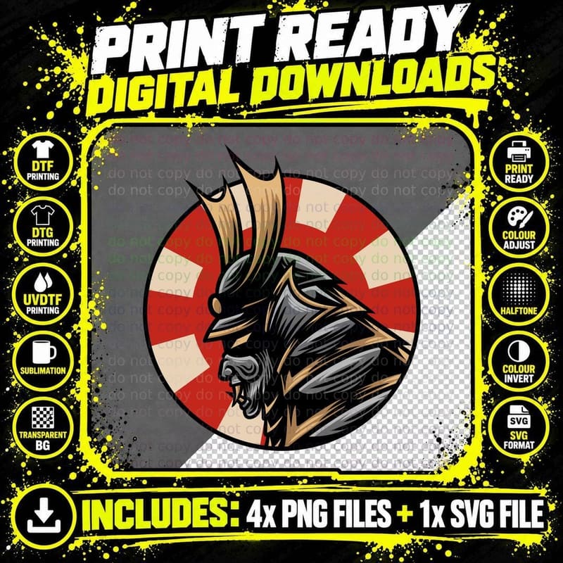 Samurai Circle Mask Warrior Japanese T-Shirt Png SVG Digital Bundle