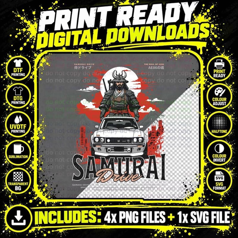 Samurai Drive the Soul of a 96 Aero's Rally Car Warrior Png SVG Digital Bundle