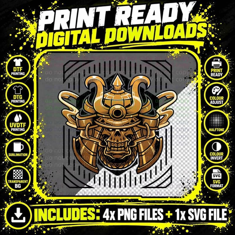 Samurai Helmet Octopus Gold Asian T-Shirt Png SVG Digital Bundle