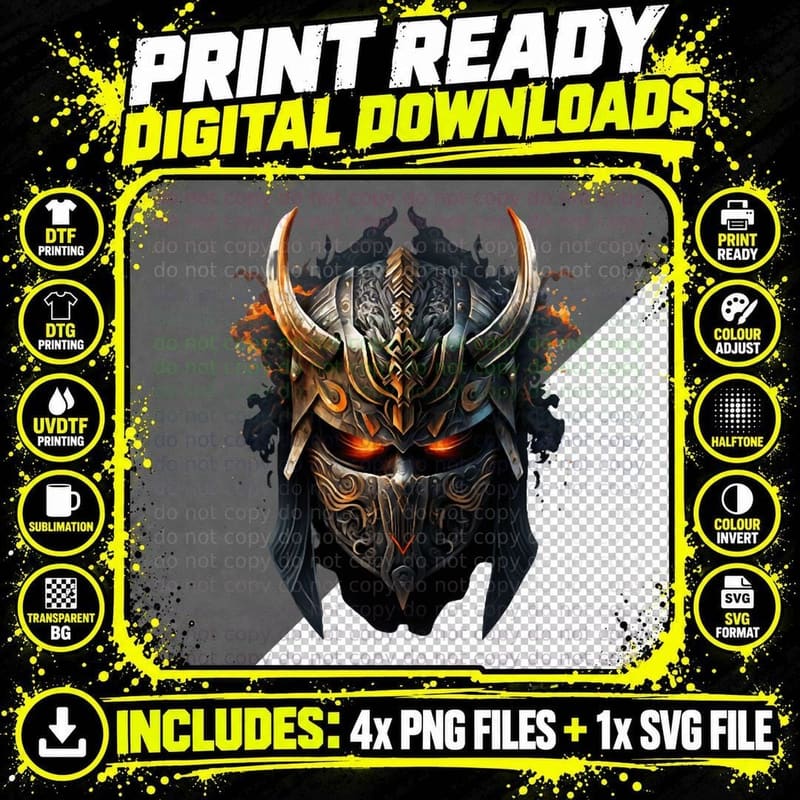 Samurai Helmet Warrior Bushido Oni Mask Japanese Culture Png SVG Digital Bundle
