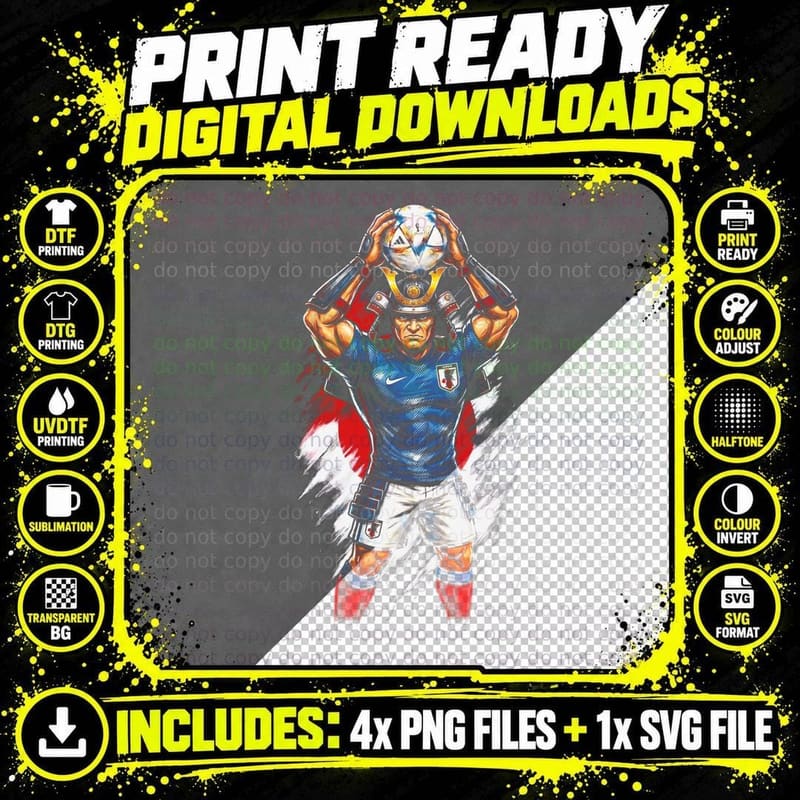 Samurai Helmet Warrior Mascot Gold Armour Footballer Png SVG Digital Bundle