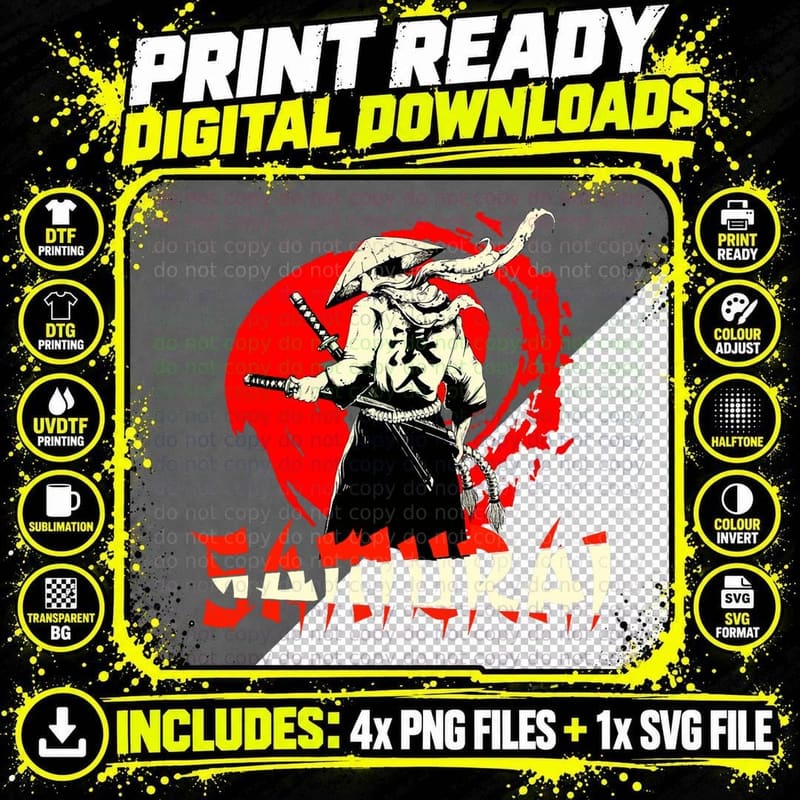 Samurai Japanese Warrior Bushido Swordsman T-Shirt Png SVG Digital Bundle
