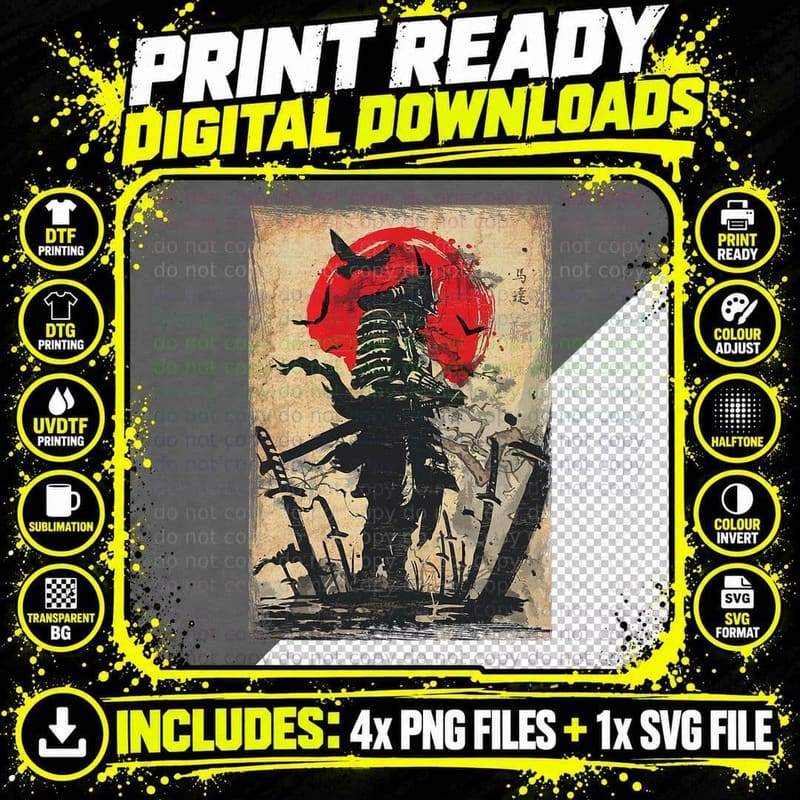 Samurai Warrior Bushido Code Japanese Swordsmen T-Shirt Png SVG Digital Bundle