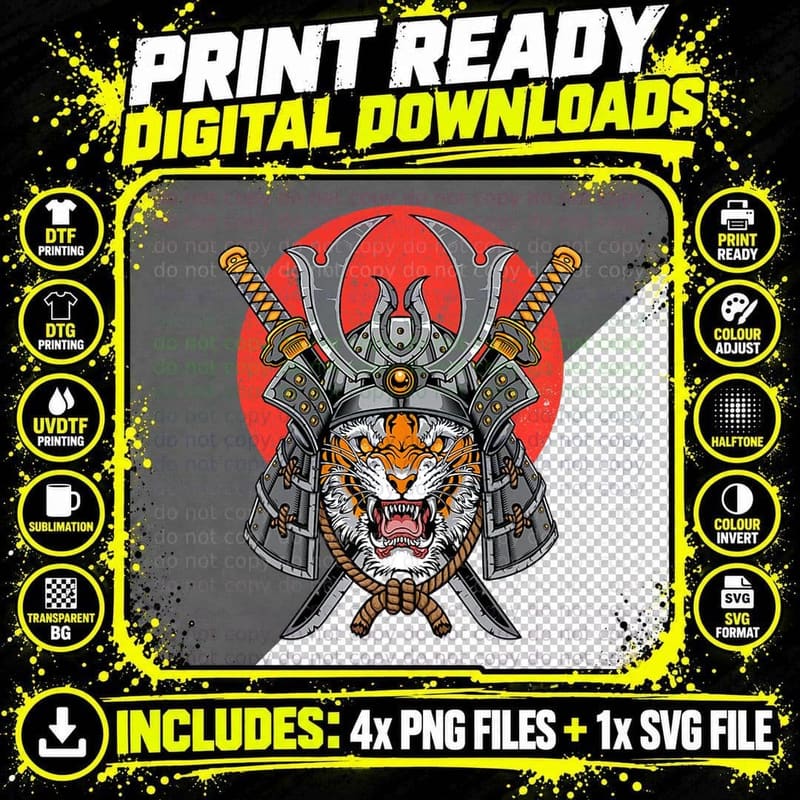 Samurai Warrior Bushido Tiger Katana Oni Japanese Png SVG Digital Bundle