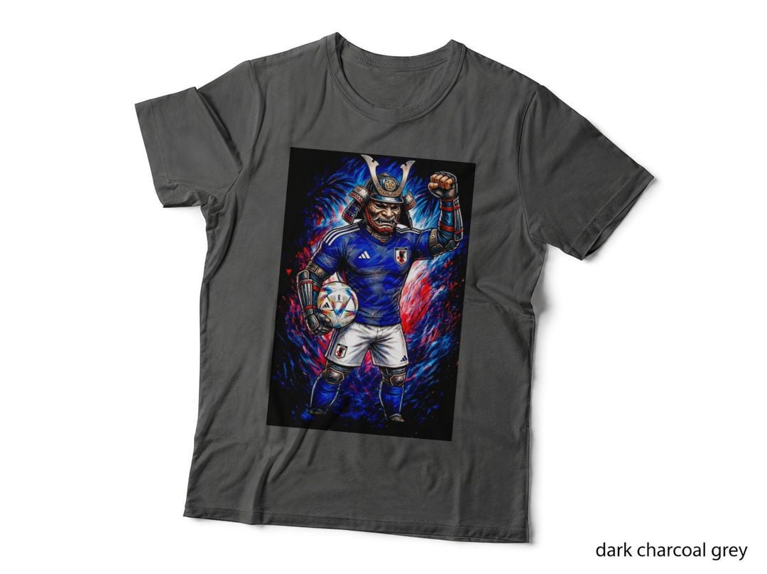 Samurai Warrior Horned Helmet Mascot Blue Japan Jersey Armored T-Shirt
