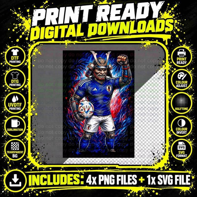 Samurai Warrior Horned Helmet Mascot Blue Japan Jersey Png SVG Digital Bundle